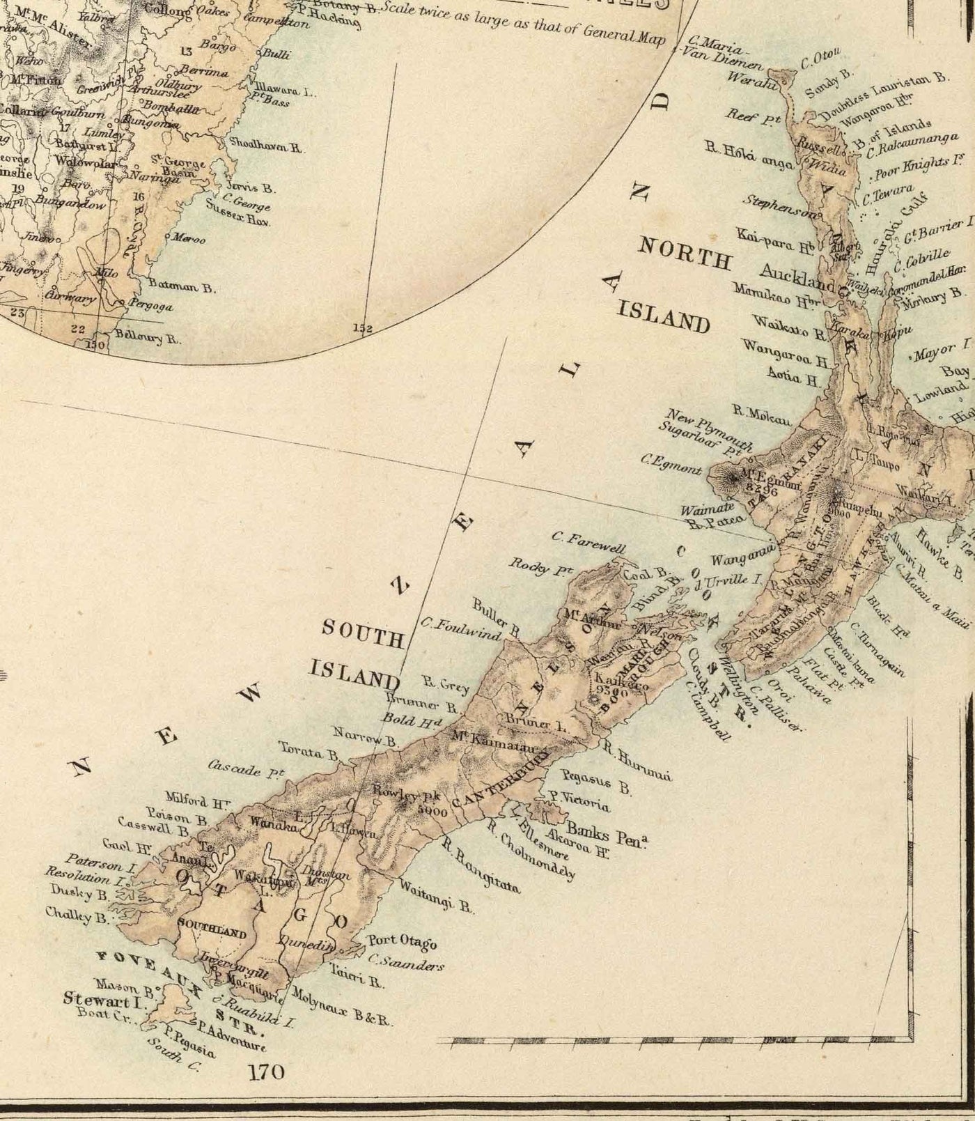 Ancienne carte d'Australie et de Nouvelle-Zélande, 1872 par Fullarton - Tasmanie, Terre de Van Diemens, Sydney, Auckland, Victoria, NSW