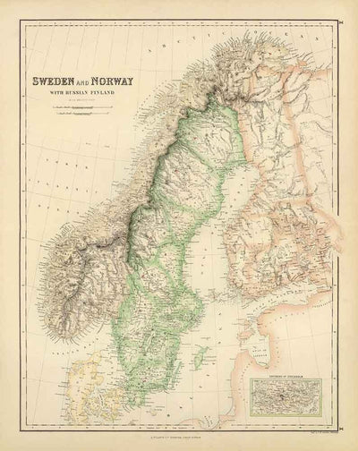Alte Karte von Schweden, Norwegen und russisch