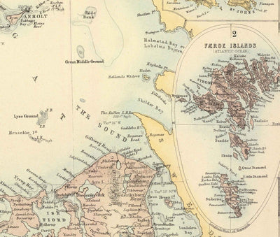 Alte Karte von Dänemark & Schleswig-Holstein, 1872 von Fullarton - Island, Färöer Inseln, Dänisches Königreich, Seeland, Kopenhagen