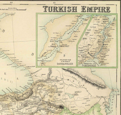 Old Map of the Turkish / Ottoman Empire, 1872 by Fullarton - Byzantine, East Roman, Balkans, Greece, Roumelia, Iraq