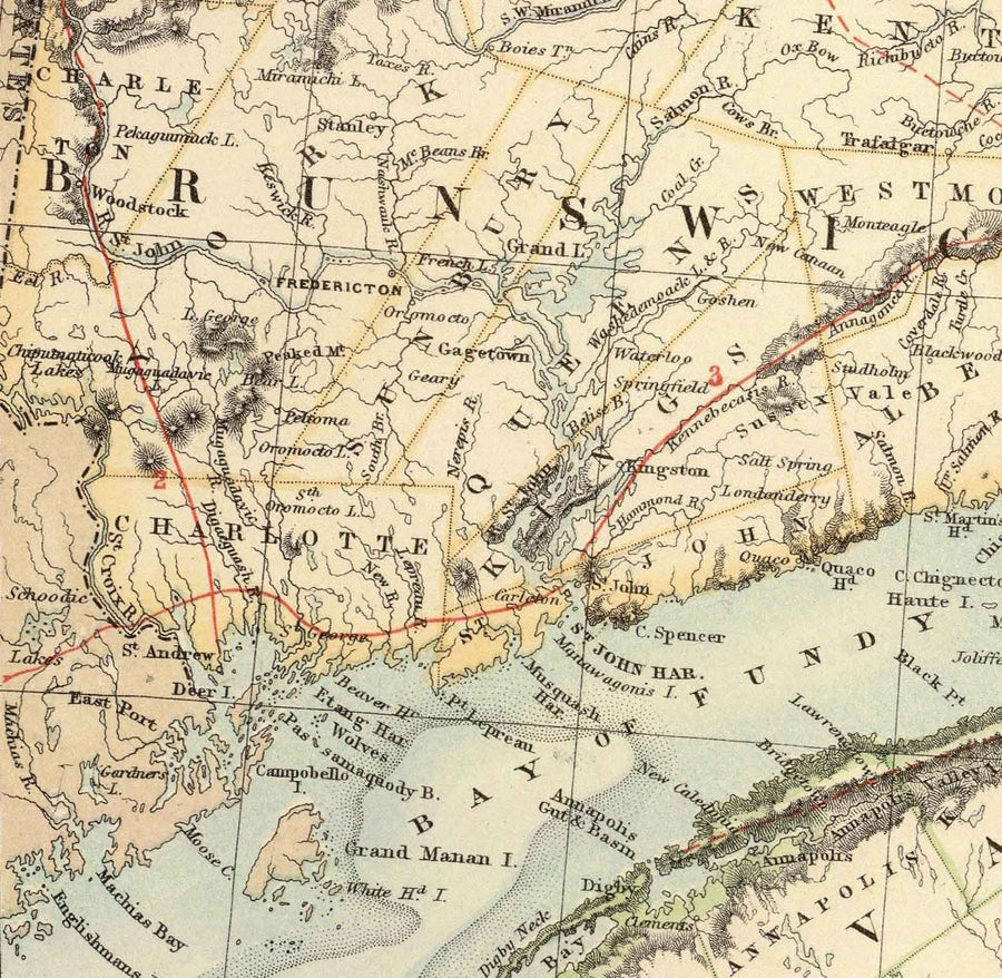 Alte Karte von Neufundland, Nova Scotia & New Brunswick, 1872 von Fullarton - Kanada, Koloniales Britisch Nordamerika 