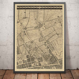 Carte ancienne de Londres par John Rocque, 1746, B1 - Oxford Street, Tottenham Court Road, Fitzrovia, Soho & Cavendish Square
