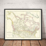 Mappa antica del Canada, 1840 di Arrowsmith - USA, America russa, Canada superiore e inferiore, America del Nord britannica, popoli nativi e indigeni 