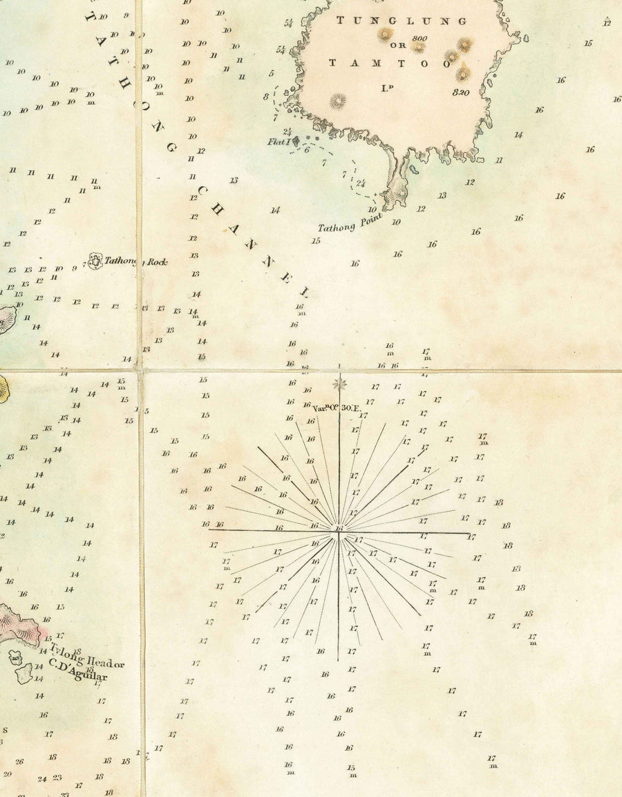 Die erste Karte von Hongkong, 1843 - Alte Admiralty Navy Chart - Kowloon, Victoria Bay, frühe britische Kolonie 