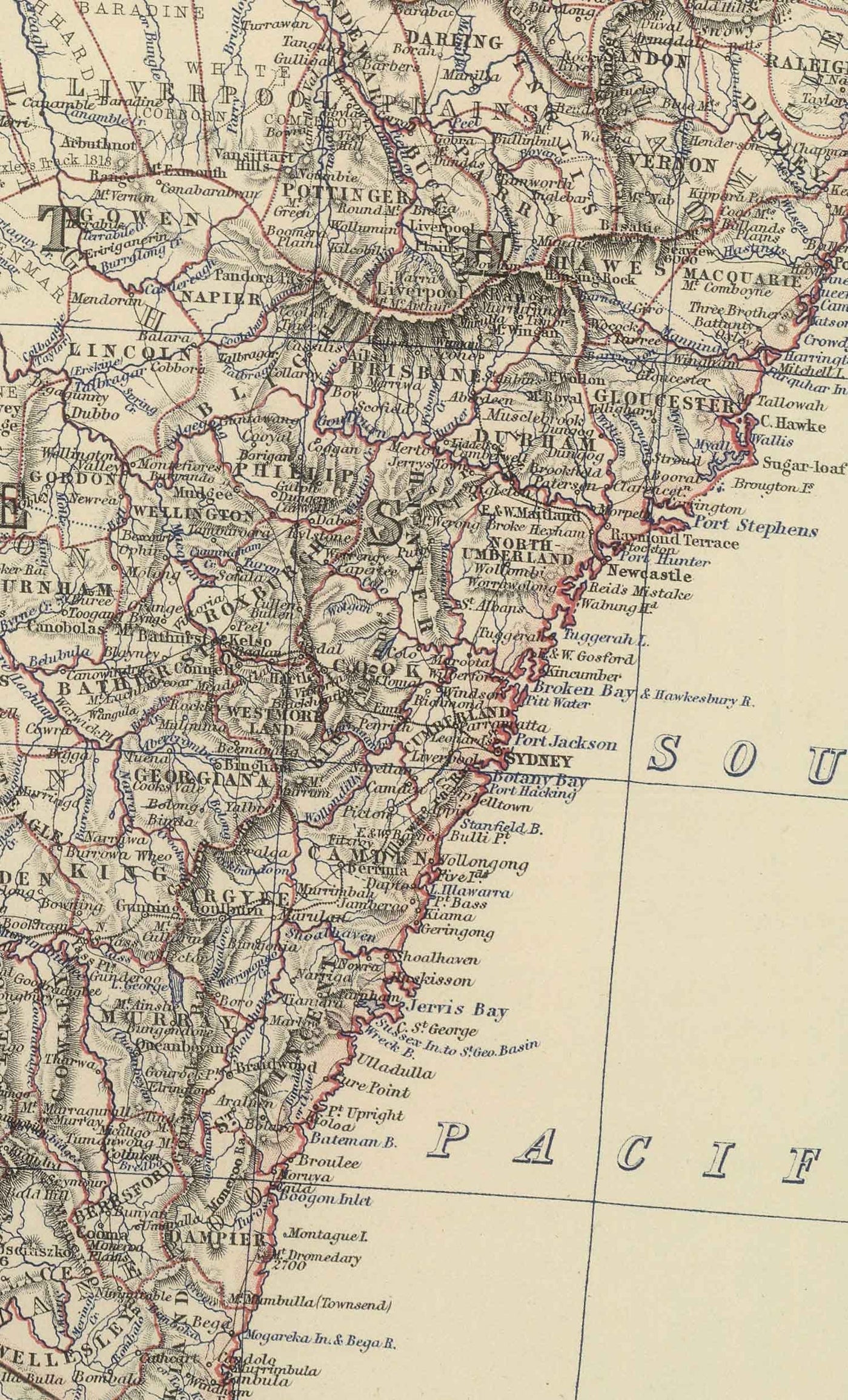 Alte Karte von Ostaustralien, 1879 - Frühe britische Kolonien von New South Wales, Victoria, Queensland und South Australia