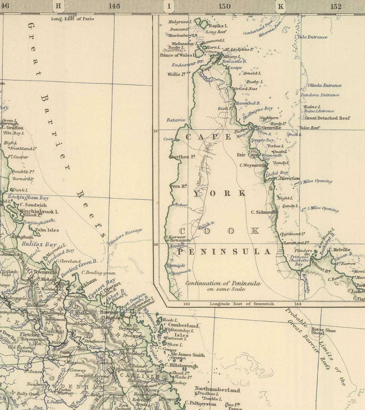 Ancienne carte de l'Australie orientale, 1879 - Premières colonies britanniques de Nouvelle-Galles du Sud, Victoria, Queensland et Australie du Sud