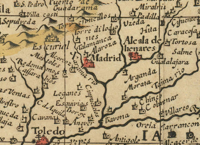 Mapa antiguo de España y Portugal, 1659 por Jan Jansson - Madrid, Lisboa, Barcelona, Cataluña, Valencia, Iberia, Mar Mediterráneo