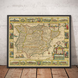 Mappa antica di Spagna e Portogallo, 1659 di Jan Jansson - Madrid, Lisbona, Barcellona, Catalogna, Valencia, Iberia, Mare Mediterraneo 