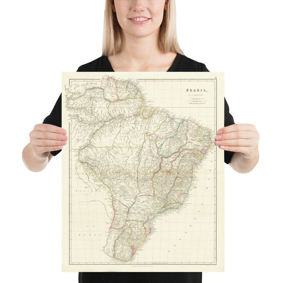 Mappa antica del Brasile, 1832 di Arrowsmith - America del Sud coloniale - Regno del Portogallo, Imperatore Pedro II, Fiume Amazzoni 
