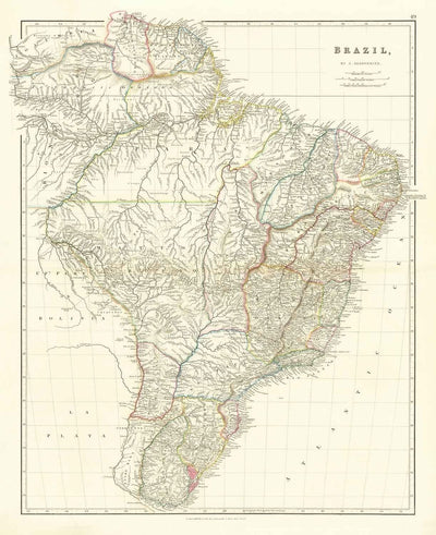Ancienne carte du Brésil, 1832 par Arrowsmith - Amérique du Sud coloniale - Royaume du Portugal, empereur Pedro II, fleuve Amazone