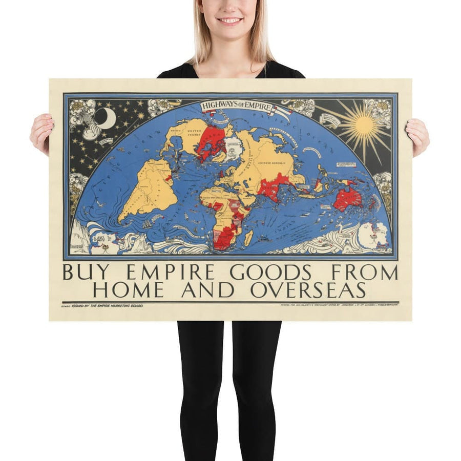 Autobahnen des Imperiums: Alte Weltkarte des Britischen Empires, 1933, von Max Gill - Kolonien, Commonwealth, Schifffahrtsrouten 