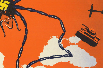 Spider Hitler, 1941 - Old WW2 Propaganda Map of Europe by Kem - Nazi vs Allies & URSS - Western, Front oriental