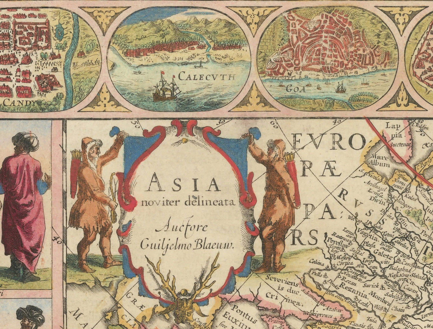 Mapa antiguo de Asia, 1640 por Willem Blaeu - Indias Orientales Coloniales - China, India, Malasia, Singapur, Tailandia, Filipinas