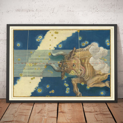Old Star Map of Taurus, 1603 by Johann Bayer - Zodiac Astrology Chart - The Bull Horoscope Sign