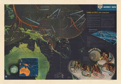 Antiguo mapa de la Segunda Guerra Mundial: Pacífico Sudoccidental, 1944 - NavWarMap No. 5 - Australia, Nueva Guinea, Indonesia, Filipinas, Islas