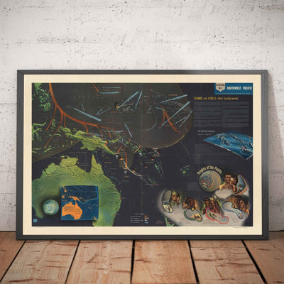 Antiguo mapa de la Segunda Guerra Mundial: Pacífico Sudoccidental, 1944 - NavWarMap No. 5 - Australia, Nueva Guinea, Indonesia, Filipinas, Islas
