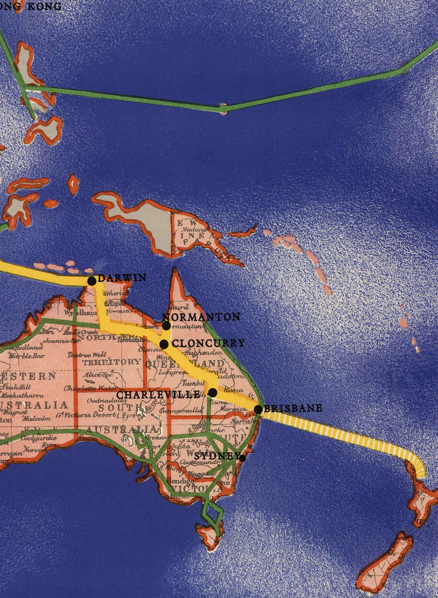 Imperial Airways Weltkarte, 1937 - Bauhaus Britisches Empire Alte Karte von Laszlo Moholy-Nagy - Langstreckenflugrouten 