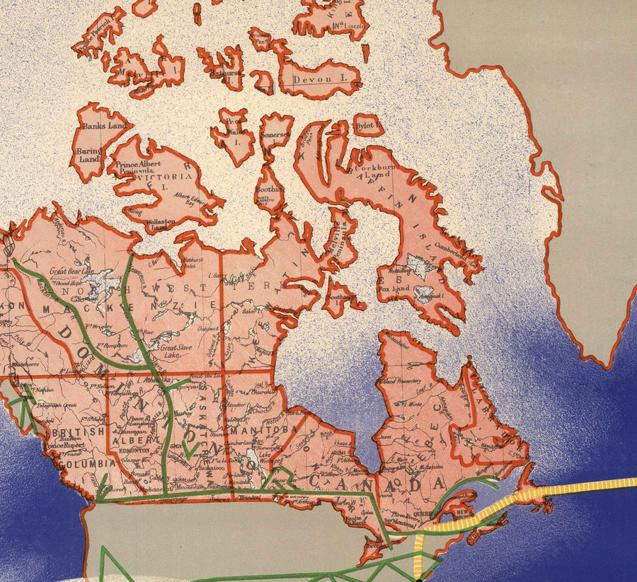 Imperial Airways Weltkarte, 1937 - Bauhaus Britisches Empire Alte Karte von Laszlo Moholy-Nagy - Langstreckenflugrouten 