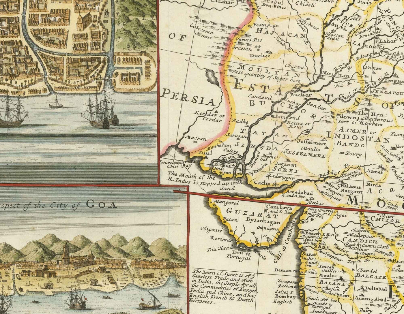 Ancienne carte de l'Inde et de l'Asie du Sud-Est, 1717 par Herman Moll - Indes orientales coloniales, Chine, Malaisie, Thaïlande, Singapour, Indonésie