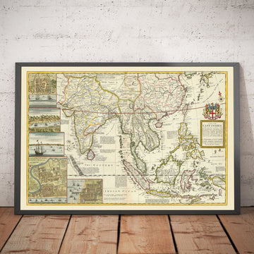 Alte Karte von Indien und Südostasien, 1717 von Herman Moll - Koloniales Ostindien, China, Malaysia, Thailand, Singapur, Indonesien 