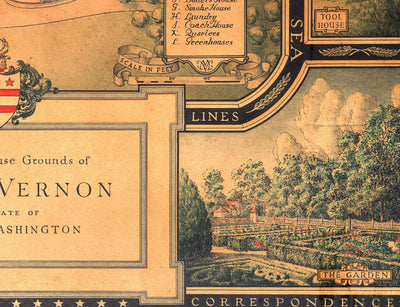 Alter Plan von Mount Vernon, George Washingtons Haus, 1932, von B. Ashburton Tripp - Landschaftsgärten, Haus, Anwesen