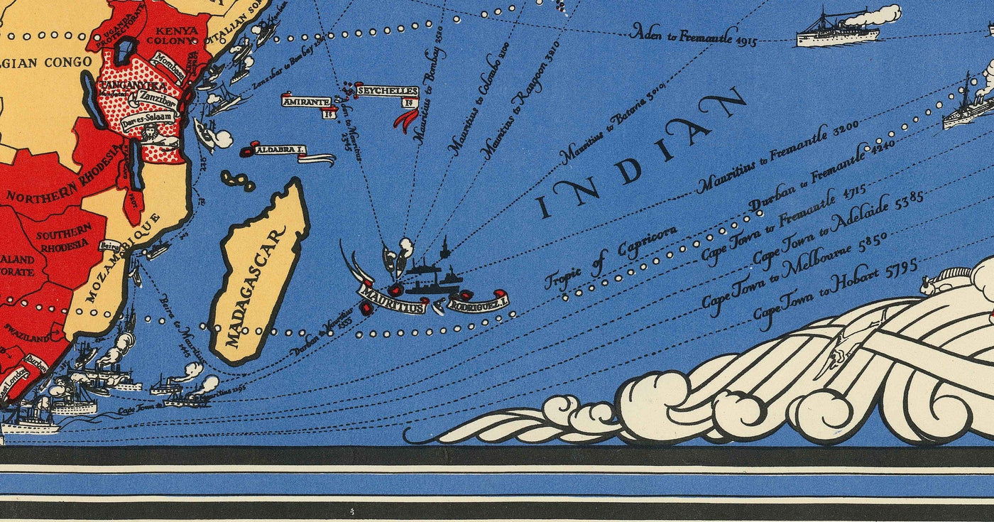 Highways Of Empire: Alte Weltkarte des Britischen Empire, 1933, von Max Gill - Kolonien, Commonwealth, Schifffahrtsrouten