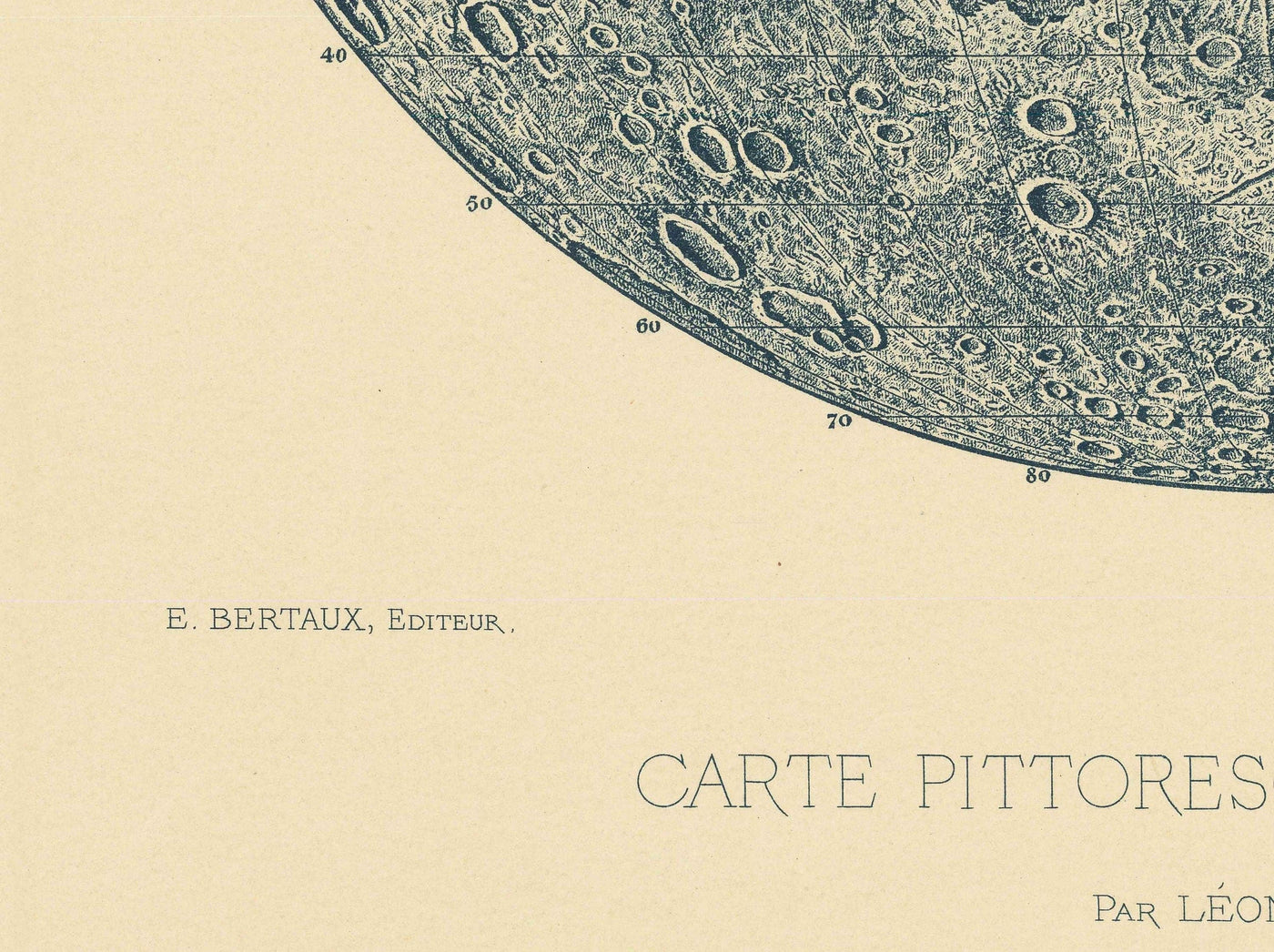 Ilustración de la Luna Vieja, 1888 por Leon Fenet - Litografía francesa de la carta lunar