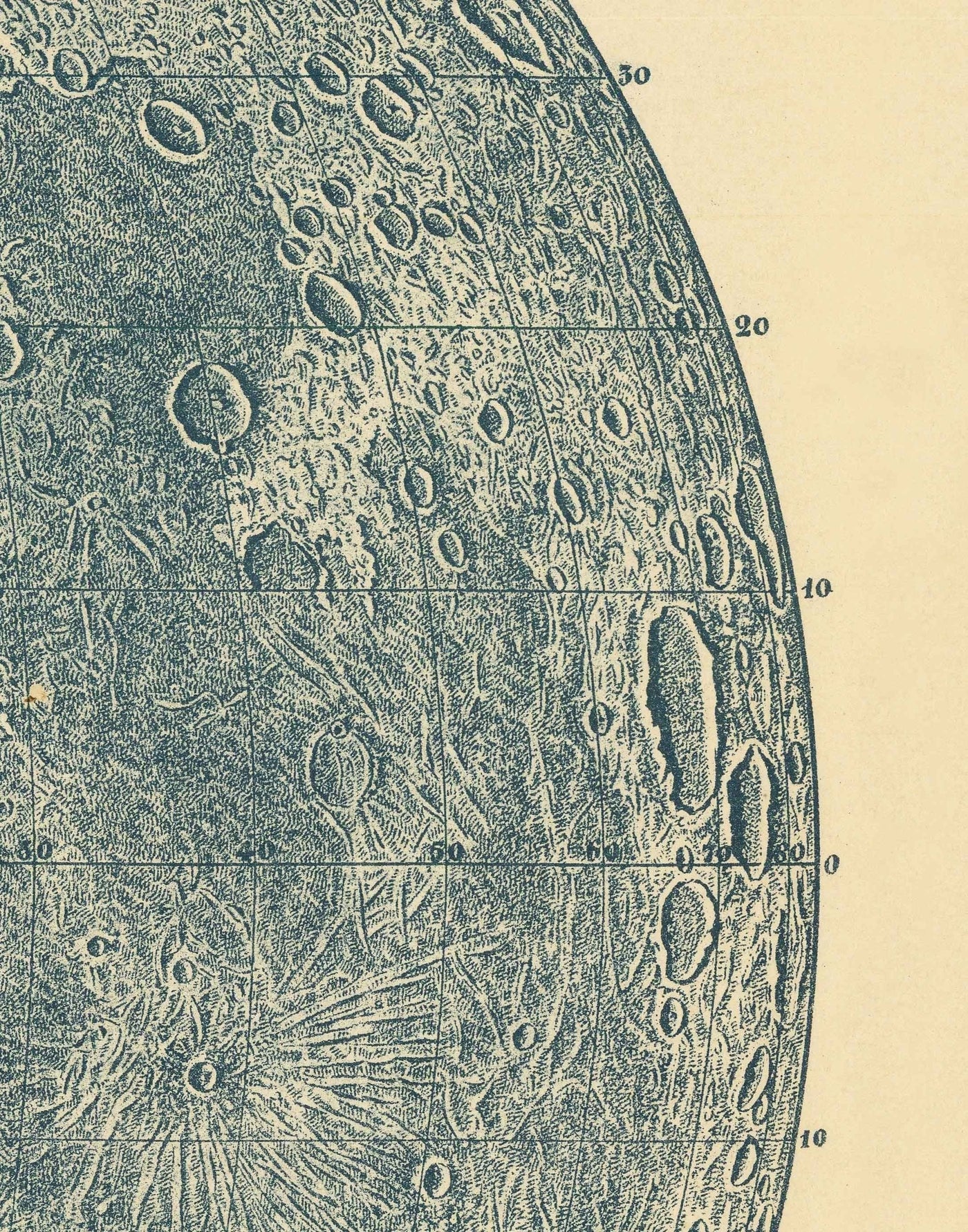 Ilustración de la Luna Vieja, 1888 por Leon Fenet - Litografía francesa de la carta lunar