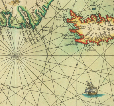 Alte Karte von Grönland, Island und der Nordsee, 1661 von van Loon - Karte zur Erforschung der Wikinger