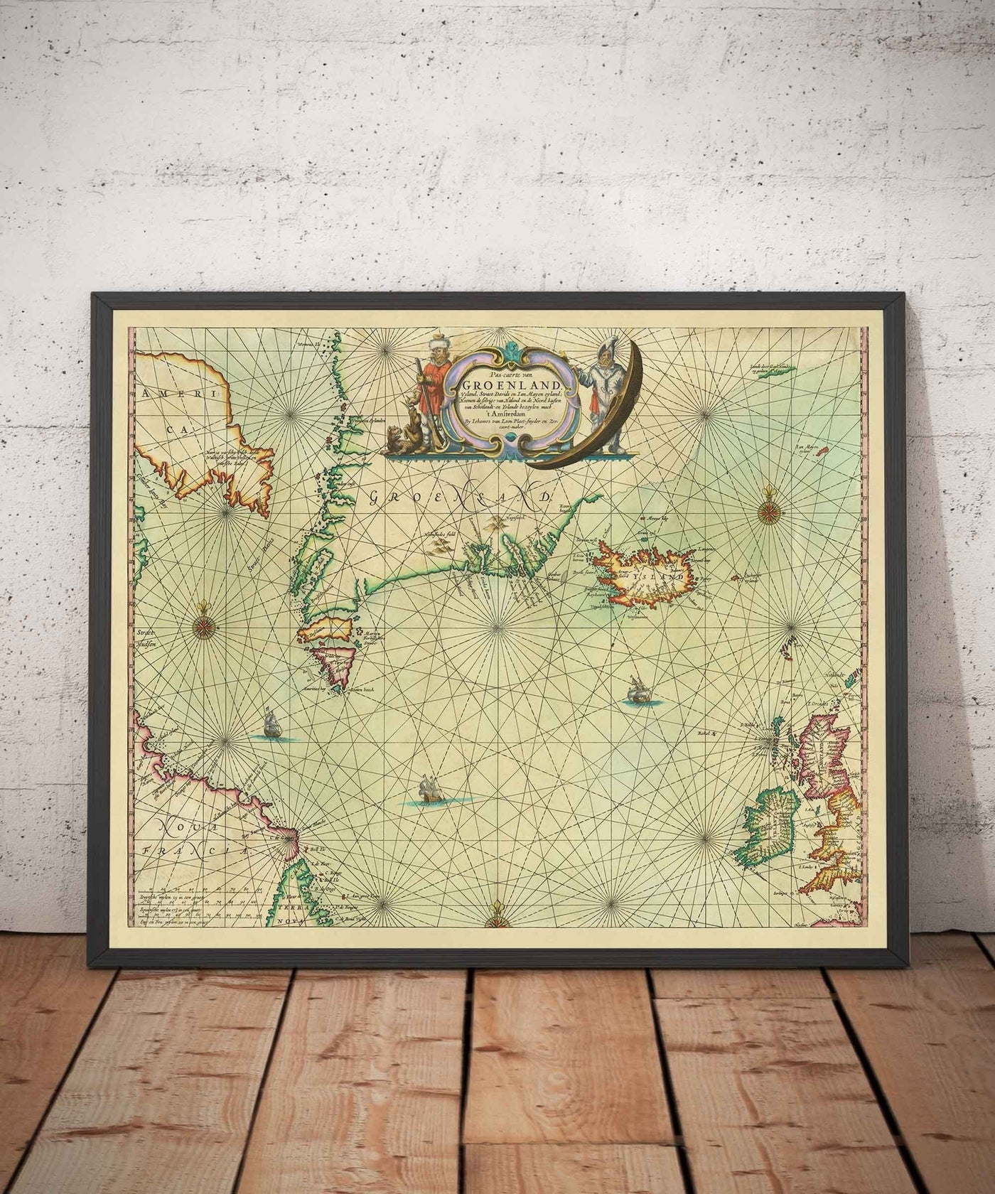 Mapa antiguo de Groenlandia, Islandia y el Mar del Norte, 1661 por van Loon - Carta de exploración vikinga