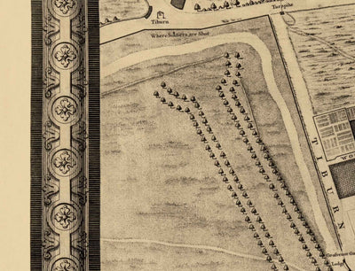 Ancienne carte de Londres par John Rocque, 1746, A2 - Mayfair, Hyde Park, Knightsbridge, Piccadilly, Grosvenor Square, Oxford St.