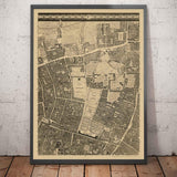 Alte Karte von London von John Rocque, 1746, E1 - Old Street, Finsbury, Moorgate, Barbican, St Lukes, Liverpool St 