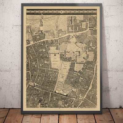 Ancienne carte de Londres par John Rocque, 1746, E1 - Old Street, Finsbury, Moorgate, Barbican, St Lukes, Liverpool St
