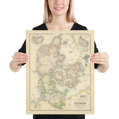 Alte Karte von Dänemark & Schleswig-Holstein, 1872 von Fullarton - Island, Färöer Inseln, Dänisches Königreich, Seeland, Kopenhagen