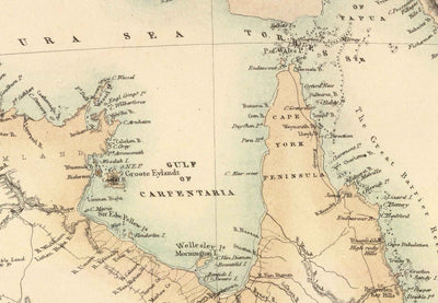 Ancienne carte d'Australie et de Nouvelle-Zélande, 1872 par Fullarton - Tasmanie, Terre de Van Diemens, Sydney, Auckland, Victoria, NSW