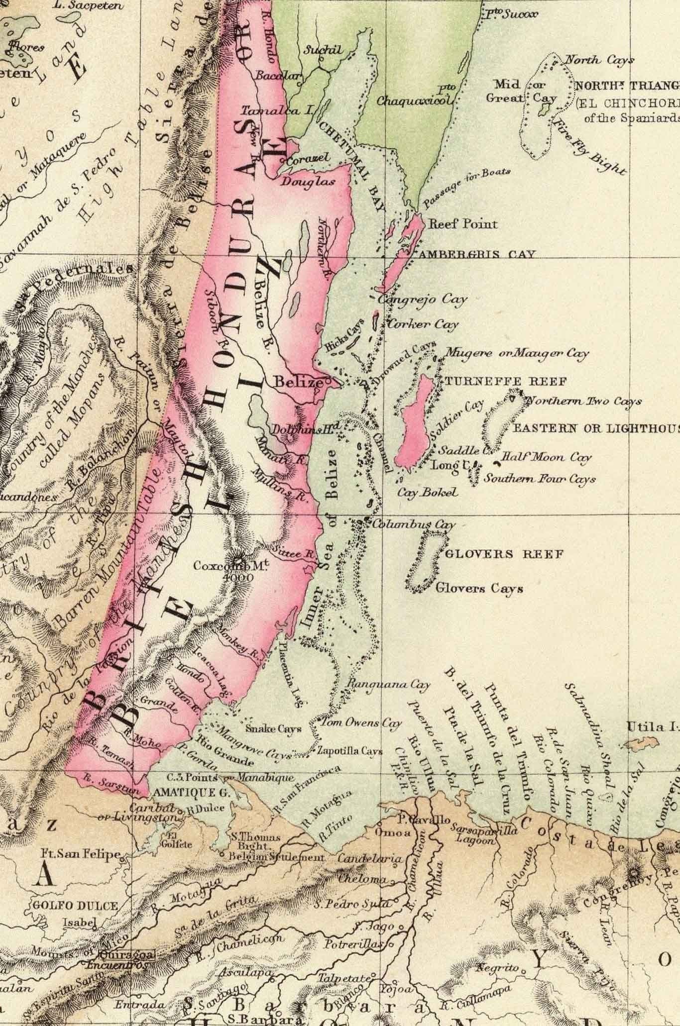 Alte Karte von Zentralamerika & Maya-Städte und Ruinen, 1872 von Fullarton - Panama, Costa Rica, Nicaragua, Guatemala, Belize