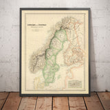 Alte Karte von Schweden, Norwegen und dem russischen Finnland, 1872 von Fullarton - Skandinavien, Dänemark, Ostsee, Bottnischer Meerbusen 