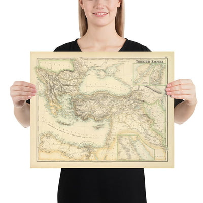 Antiguo mapa del Imperio Turco/Otomano, 1872 por Fullarton - Bizantino, Romano de Oriente, Balcanes, Grecia, Rumania, Irak