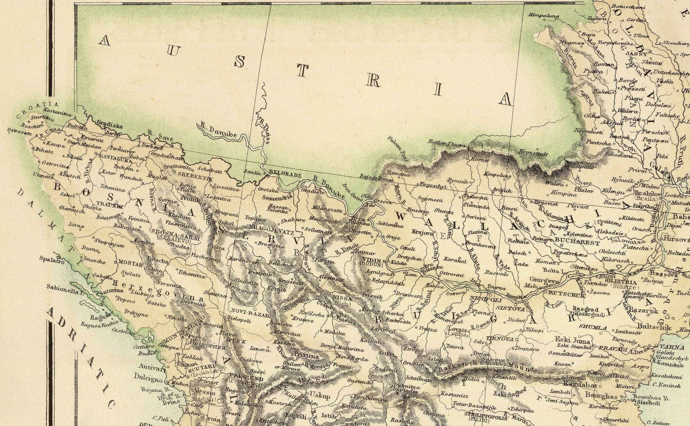 Alte Karte des türkischen / osmanischen Reiches, 1872 von Fullarton - Byzantine, Ost Roman, Balkan, Griechenland, Roumelia, Irak