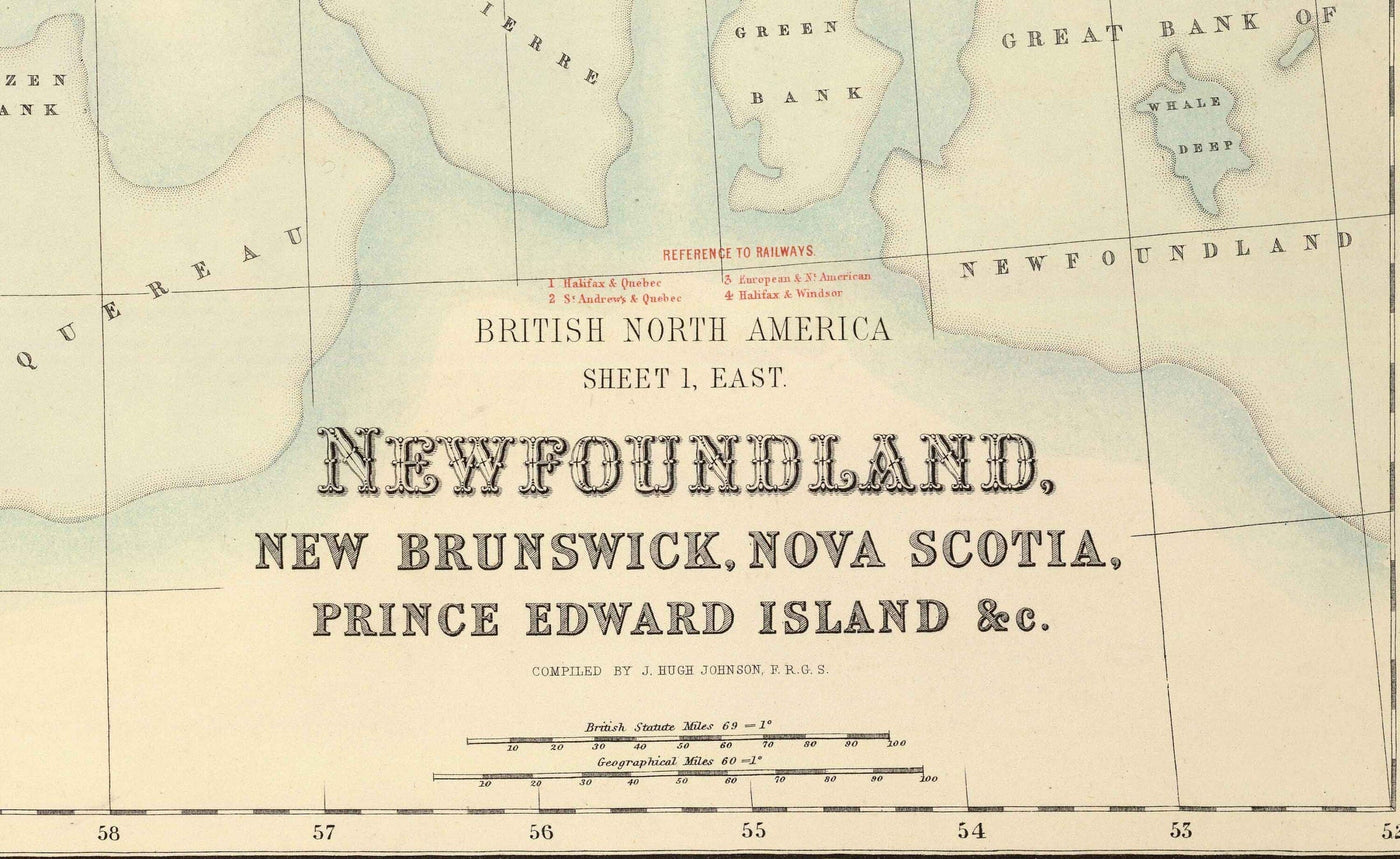 Alte Karte von Neufundland, Neuschottland und Neubraunschweig, 1872 von Fullarton - Kanada, Koloniales Britisch-Nordamerika