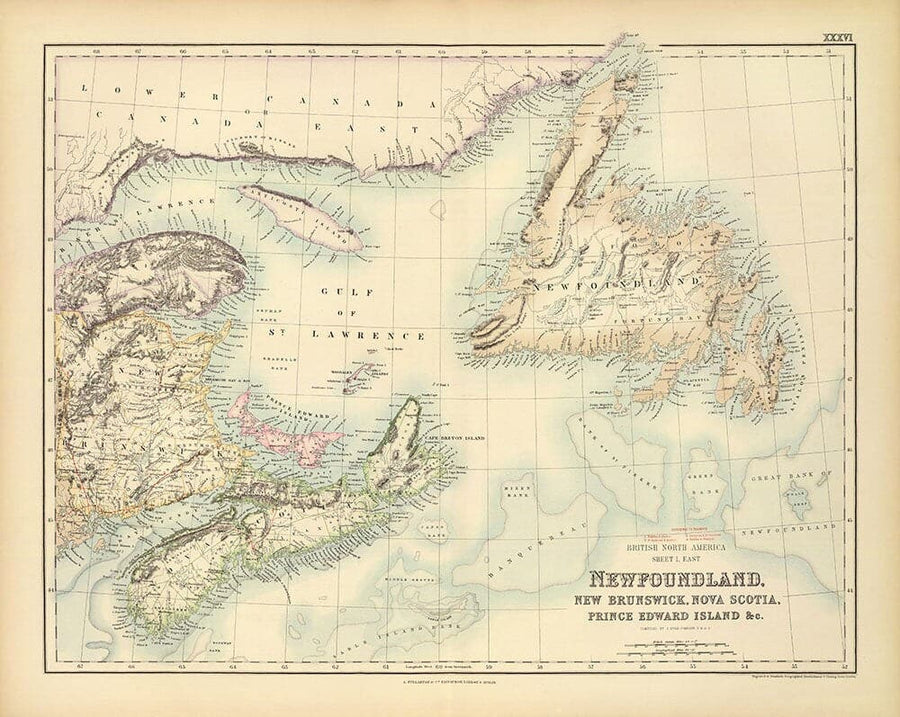 Alte Karte von Neufundland, Nova Scotia & New Brunswick, 1872 von Fullarton - Kanada, Koloniales Britisch Nordamerika 
