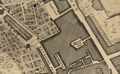 Antiguo mapa de Londres de John Rocque, 1746, B1 - Oxford Street, Tottenham Court Road, Fitzrovia, Soho y Cavendish Square
