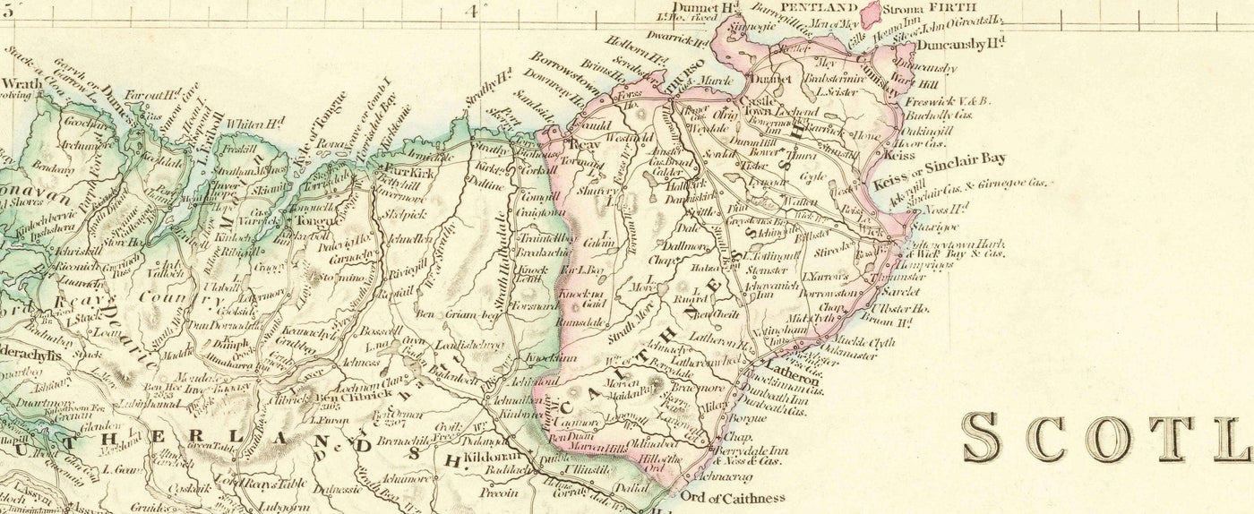 Alte Karte von Schottland, 1846 von Arrowsmith - Schöner handkolorierter viktorianischer Atlas - Grafschaften, Städte, Straßen