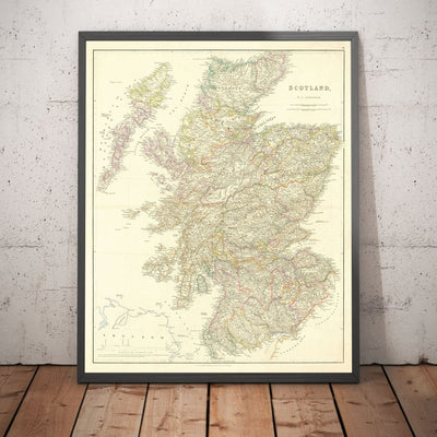 Mapa antiguo de Escocia, 1846 por Arrowsmith - Precioso Atlas Victoriano coloreado a mano - Condados, Ciudades, Carreteras