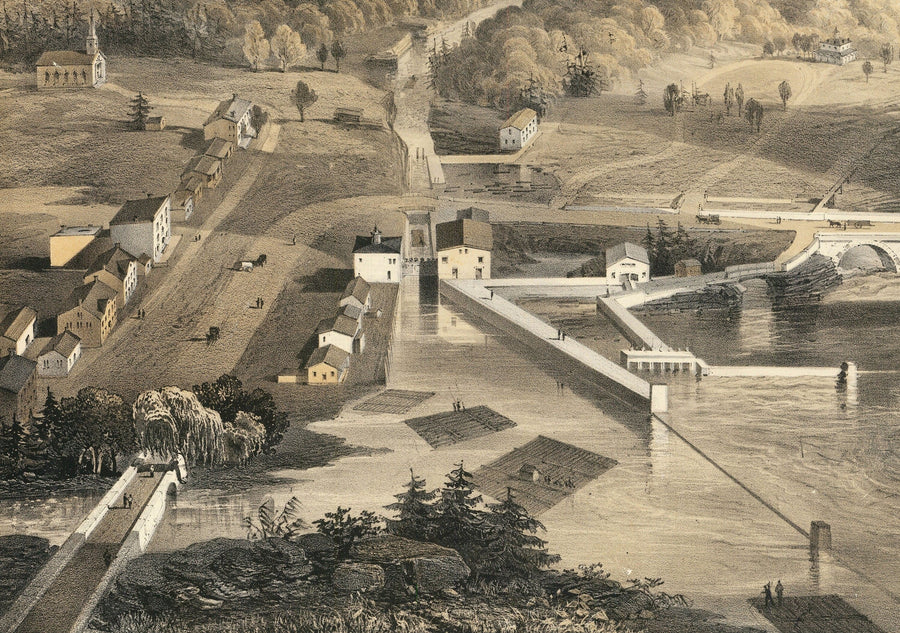 Mappa Antica di Ottawa, 1859 di Laver & Stent - Capitale Coloniale del Canada - Hull Quebec, Centro, Bytown, Mercato di Byward 