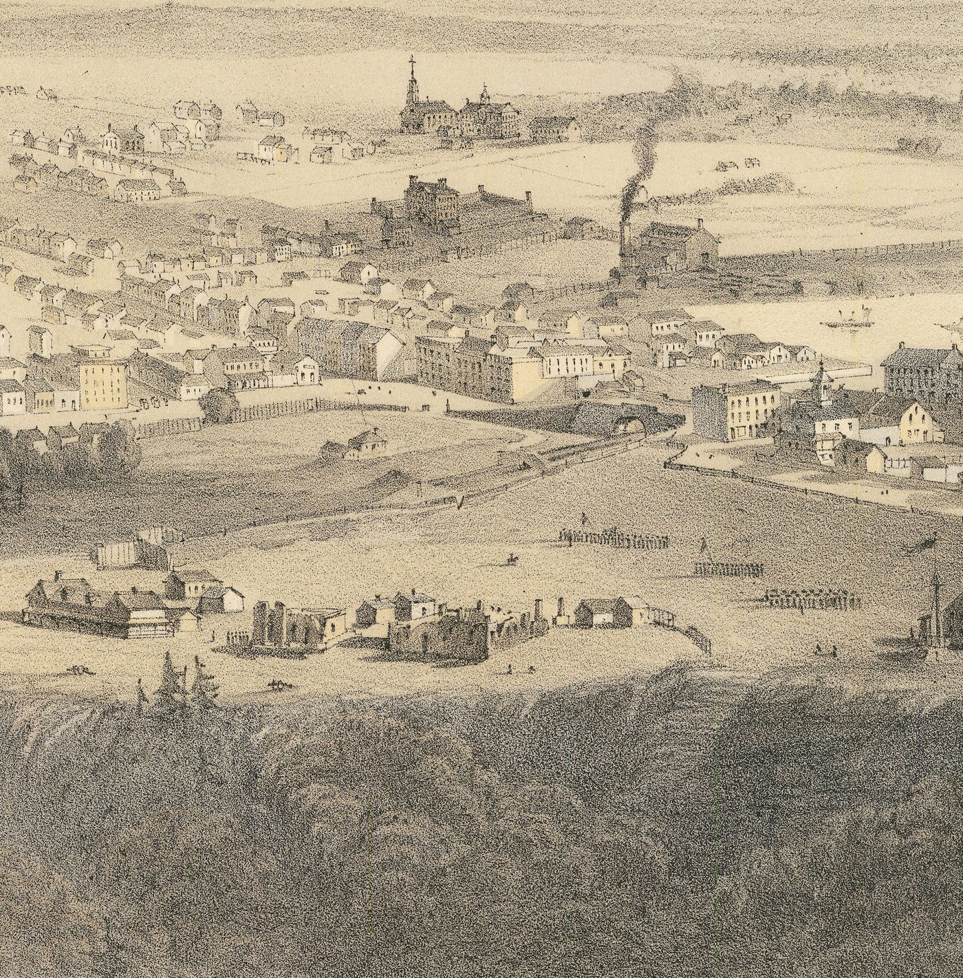 Mapa antiguo de Ottawa, 1859 por Laver & Stent - Capital del Canadá colonial - Hull Quebec, Centro, Bytown, Byward Market