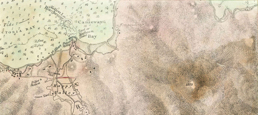 Die erste Karte von Hongkong, 1843 - Alte Admiralty Navy Chart - Kowloon, Victoria Bay, frühe britische Kolonie 