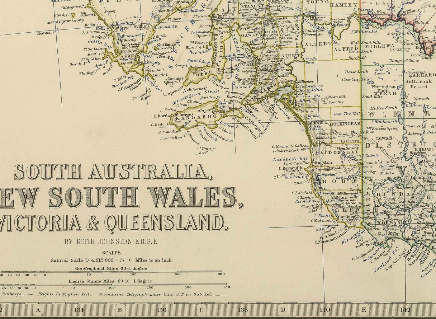 Antiguo mapa de Australia Oriental, 1879 - Primeras colonias británicas de Nueva Gales del Sur, Victoria, Queensland y Australia Meridional