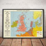 Carte allemande de la Seconde Guerre mondiale, 1940 - Ancienne carte militaire de la mer du Nord de la Seconde Guerre mondiale - Navires de la marine britannique, champs de mines, lignes de bataille