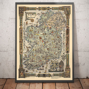 Story Map of Ireland, 1936 - Old Pictorial Chart of Eire - Historical Figures, Dublin, Cork, Belfast, Bernard Shaw
